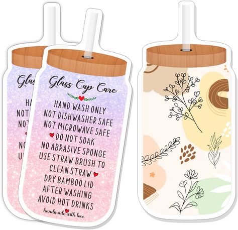 Glass Tumbler Care Instructions, Small Business Care Instructions, Care Cup Instructions, Glass Cup Vinyl Ideas, Tumbler Packaging Ideas, Circut Joy, Tumbler Care Instructions, Glass Tumbler Design, Cricut Projects Easy