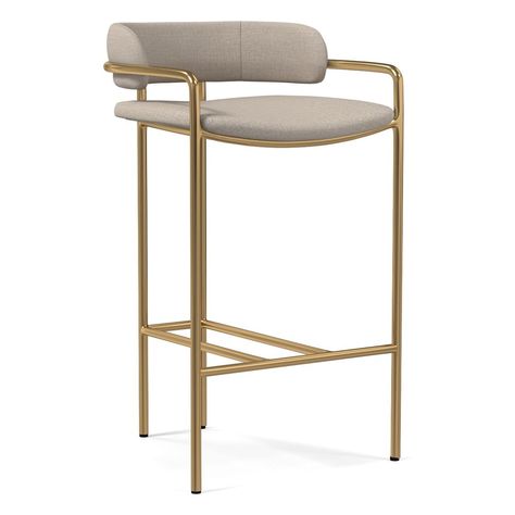 West Elm Furniture, Blackened Brass, Bar Counter Stools, Teen Bedding, Bar Counter, Furniture Dining Chairs, Upholstered Seating, Chairs For Sale, Counter Stool