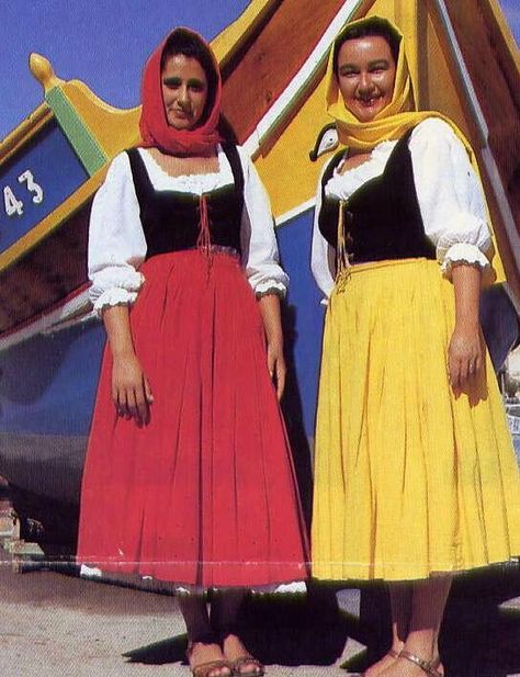 Women from Malta in traditional dress Malta Traditional Clothing, Maltese Traditional Clothing, Nagaland Traditional Dress For Women, Northeast India Traditional Dress, Puglia Traditional Dress, Maltese Culture, Malta Comino, European Costumes, Malta History