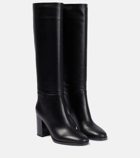 Santiago Knee High Leather Boots in Black - Gianvito Rossi | Mytheresa Luxury Boots, Rossi Shoes, Outfit Invierno, Knee High Leather Boots, Evening Shoes, Brown Leather Boots, Black Leather Boots, Gianvito Rossi, Luxury Shoes