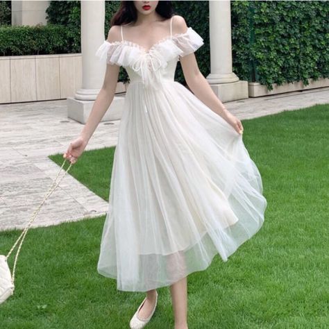 Princess Fairy Dress, Chiffon Lace Dress, French Women Style, 파티 드레스, Fairy Dresses, Off Shoulder Dresses, Looks Party, Sanya, Fairy Dress