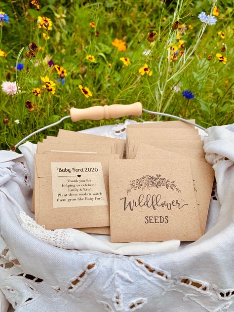 Wildflower Seed Favors, Wildflower Seed Packets, Wildflower Party, Seed Packets Favors, Flower Seeds Packets, Garden Baby Showers, Wildflower Baby Shower, Baby In Bloom, Spring Baby Shower