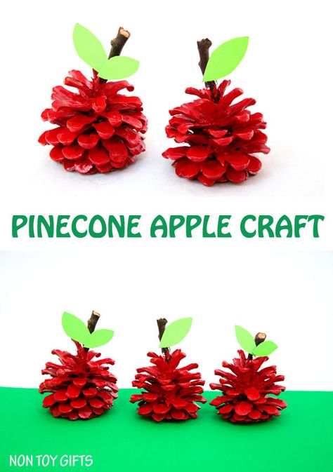 An easy pinecone apple craft for kids. Use can use the pinecone apples as back to school gifts for teachers. It's a fun nature craft to try this fall. | at Non Toy Gifts Apple Crafts For Kids, Apple Craft For Kids, Crafts Toddlers, Apple Crafts, September Crafts, Nature Craft, Fun Fall Crafts, Apple Craft, Non Toy Gifts