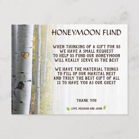 Honeymoon Fund Invitation, Honeymoon Fund Wording, Wedding Honeymoon Fund, Honeymoon Shower, Biker Wedding, Wedding Fund, Tree Heart, Country Barn Weddings, Honeymoon Fund