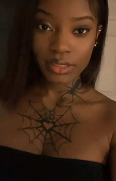 Tattoo Ideas On Black Women, Anime Tattoo On Black Skin, Dark Skin Women Tattoo Ideas, Hood Tattoos For Women, Girl Neck Tattoos Black Women, Jawline Tattoo Women, Girl Chest Tattoo Ideas For Women Black, Color Tattoos On Dark Skin, Tattos On Black Girls