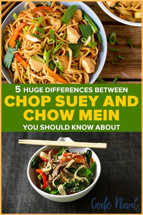 Here are the 5 differences between chop suey and chow mein! Chip Suey Recipe, Chowmein Recipes, Chop Suey Recipe Chinese, Chicken Chowmein Recipe, Chinese Chicken Dishes, Sous Vide Pork Chops, Chop Suey Recipe, Panini Recipes Chicken, Hearty Food