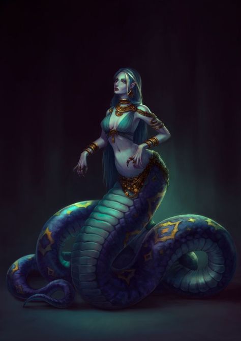 I love the lore the link goes into about the Neffyok. It helps my creative juices start flowing. Female Monster, Medusa Art, Snake Girl, Fantasy Races, Demon Art, Fantasy Monster, Mythical Creatures Art, Mythological Creatures, Nagano