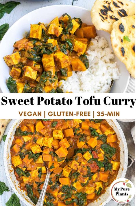 Add a burst of flavor to your weekly food roster with our exotic sweet potato tofu curry recipe. This dish combines sweet potato, tofu, and spices for a distinct texture and flavor profile that will tantalize your taste buds. Vegetarian Sweet Potato Recipes, Sweet Potato Tofu, Protein Entrees, Vegan Winter Recipes, Sweet Potato Rice, Tofu Curry, Quinoa Sweet Potato, Riced Veggies, Sweet Potato Curry