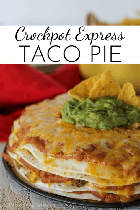 Stacked with layers of delicious taco meat, beans and cheese, Crockpot Express Taco Pie is an easy dinner your whole family will love! #CPE #CrockpotExpress #PressureCookerRecipe Taco Stack, Taco Recipes Mexican, Crockpot Taco, Beans And Cheese, Crockpot Express, Mexican Stuff, Mexican Flavors, Taco Pie, Crock Pot Tacos