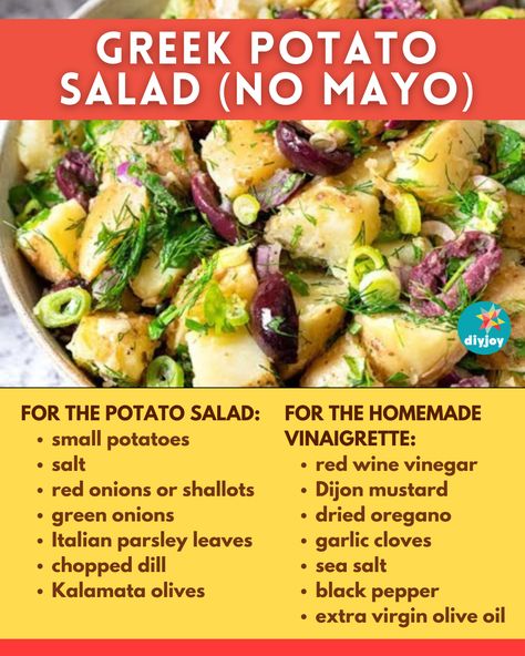 This Greek potato salad recipe is packed with herbs, onion, potatoes, and delicious flavors. It's easy to make and is the perfect side dish. Greek Salad With Potato Salad, Greek Potato Salad, Onion Potatoes, Greek Pasta Salad Recipe, Bacon Chili, Greek Potatoes, Deviled Eggs Easy, Creamy Potato Salad, Greek Salad Pasta