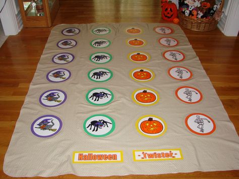 Halloween Twister for Kids Halloween Party: Vinyl Tablecloth; Pictures; ClearContact Paper - Great for Preschool Twister Halloween, Preschool Halloween Games, Halloween Block Party, Classroom Halloween Party, Halloween Class Party, School Halloween Party, Kids Halloween Party, Halloween Classroom, Halloween Games For Kids