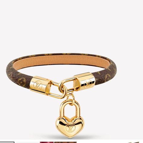 6.69 Inches (Length) Monogram Coated Canvas Calf-Leather Lining Brass Metallic Pieces With Shiny Gold-Color Finish Engraved Lv Signature On Heart-Shaped Lock Charm Original Price Is $390 Louis Vuitton Charm Bracelet, Lv Bracelet, Jewelry 101, Louis Vuitton Bracelet, Expensive Jewelry Luxury, Birthday Inspo, Bet Awards, Lady Style, Louis Vuitton Jewelry