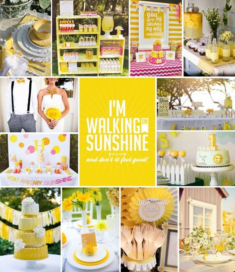 PRETTY PARTY: WALKING ON SUNSHINE Sunny Party Theme, Sunshine Bachelorette Party, Sunshine Aesthetic, Sunshine Decorations, Sunshine Theme, Sunshine Party, Graduation Open Houses, Good Day Sunshine, Walking On Sunshine