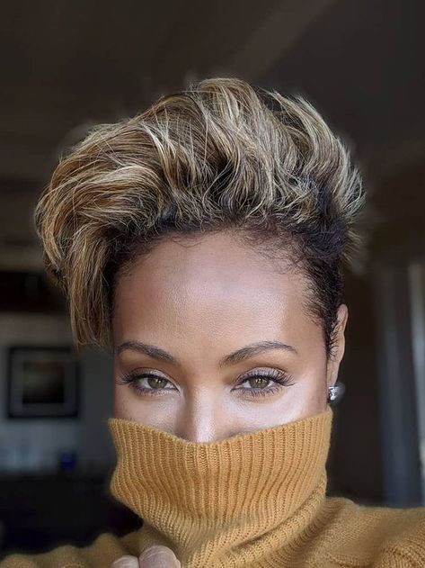 Pixie Cut With Highlights, Pixie Cut Hairstyles, Undone Hair, Tapered Natural Hair, Natural Hair Cuts, Jada Pinkett, Cut Hairstyles, Short Sassy Hair, A Bob