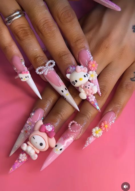 Nails Images, Stilleto Nails Designs, Kitty Nails, Retro Nails, Punk Nails, Hot Pink Nails, Hello Kitty Nails, Dope Nail Designs, Exotic Nails