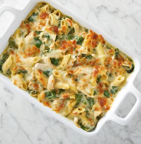 Chicken and Spinach Alfredo Casserole Recipe - Kroger Rigatoni Bake, Christmas Eve Dinner Ideas, Alfredo Casserole, Alfredo Chicken, Spinach Alfredo, Spinach Casserole, Chicken Florentine, Favorite Casseroles, Chicken Spinach