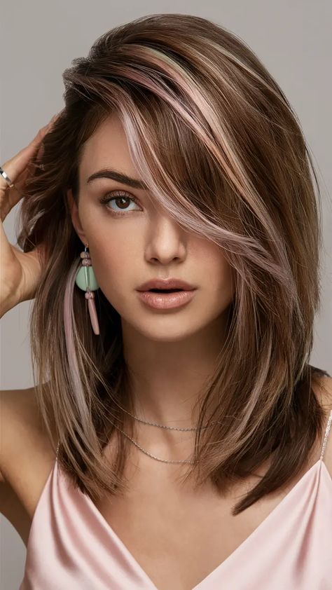 32 Stunning Brown Hair Colors for 2025 – From Ash Brown to Caramel Highlights for Every Style Pastel Pink Highlights In Brown Hair, Brown Hair Colors Ideas, Pastel Highlights, Rich Brunette, Caramel Highlights, Brown Balayage, Highlights Brown Hair, Hair Color Pink, Long Brown Hair