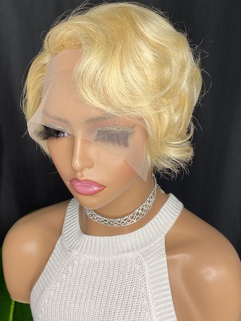 Gold  Collar  Human Hair  T-Part Lace Wigs Embellished   Wigs & Accs Very Short Lace Front Wigs, Straight Pixie Cut, Short Blonde Wig, Hair Aesthetics, Pixie Cut Short, Short Lace Front Wigs, Burmese Hair, Human Lace Wigs, Wig Blonde