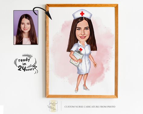 Nurse Caricature, Nurse Portrait, Cartoon Nurse, Nurse Cartoon, Nurse Art, Caricature From Photo, Cartoon Portrait, Gift For Nurse, Leap Of Faith