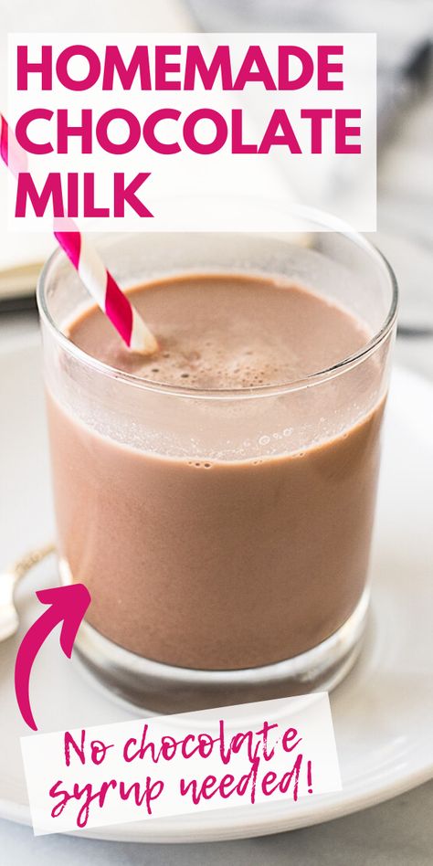 This recipe for Chocolate Milk for One makes one cup of amazing, delicious, really good chocolate milk with just four ingredients. Chocolate Milk From Cocoa Powder, Chocolate Drink Mix Recipe, How To Make Chocolate Milk With Cocoa, How To Make Chocolate Milk With Cocoa Powder, Chocolate Milk Mix Diy, Cacao Chocolate Milk, Cold Chocolate Milk, Homemade Chocolate Milk Recipe, Diy Chocolate Milk Powder