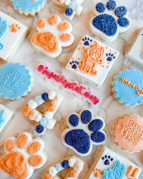 Bluey and Bingo cookies 🐾 My custom decorated cookies are a little different than your traditional royal icing cookies. Mine start with a very soft almond sugar cookie, never an ounce of crunch. Then they are topped with made from scratch buttercream, even the characters are buttercream! They are more delicate and a different take on the traditional decorated sugar cookie but that’s why we love them around here ☺️ Almond Sugar Cookies, Icing Cookies, Royal Icing Cookies, Royal Icing, Cookie Decorating, Almond, Butter Cream, Sugar Cookie