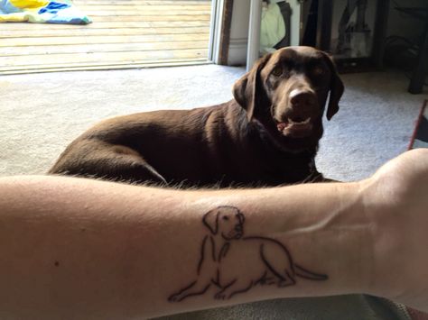 Labrador Retriever Outline Tattoo, Lab Memorial Tattoo, Dog Tattoo Labrador, Chocolate Lab Tattoo, Black Lab Tattoos, Lab Outline Tattoo, Labrador Tattoos, Lab Tattoo Ideas, Labrador Tattoo Ideas