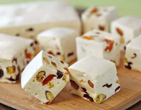 The 7 Best Nougat Candy Recipes French Nougat, Torrone Recipe, Nougat Recipe, Best White Chocolate, White Chocolate Candy, Chocolate Candy Recipes, Vegetarian Chocolate, Candy Recipes, Chocolate Flavors