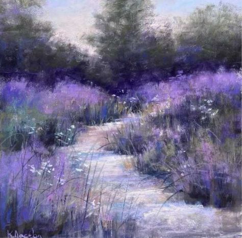 Soft Pastels Landscape, Panpastel Art, Purple Oil Painting, Pastel Purple Aesthetic, Sunset Pastel, Soft Pastel Art, Pastel Artwork, Pastel Landscape, Fantasy Background