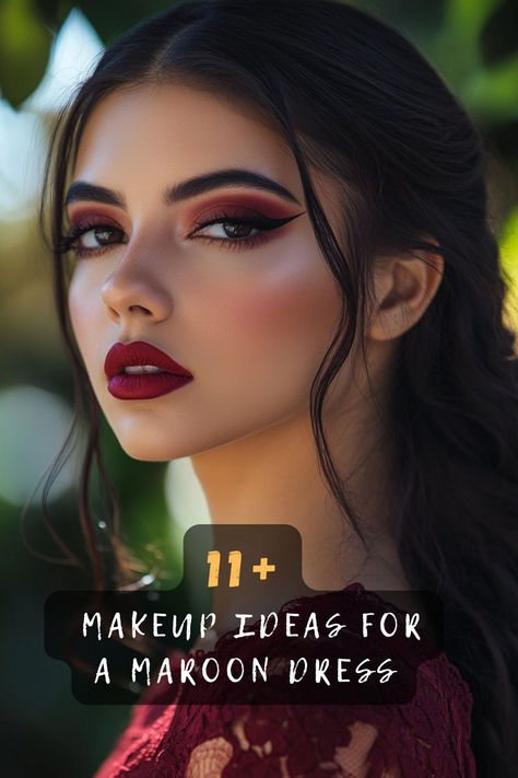 Turn heads with these 11 bold lip makeup looks! Shades like deep reds, berries, and wine colors perfectly complement a maroon dress. 💄✨ #BoldLipLooks #MaroonDressMakeup #ChicAndElegant #FlawlessStyle #MakeupInspo #EveningGlam #SophisticatedBeauty Lipstick With Burgundy Dress, Bold Lip Makeup Looks, Wine Dress Makeup, Maroon Makeup Looks, Maroon Dress Makeup, Lip Makeup Looks, Glamorous Makeup Looks, Maroon Makeup, Bold Lip Makeup