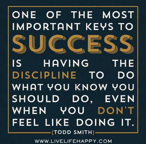 One of the most important keys to success is having the discipline to do what you know you should do, even when you don't feel like doing it. -Todd Smith Quotes For High School Students, Quotes For High School, Godly Messages, Keys To Success, Live Life Happy, Go For It, School Students, High School Students, A Quote