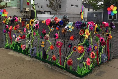 Fence Weaving, Sea Bright, Knitting Group, Fence Art, School Garden, Fence Decor, Collaborative Art, Outdoor Art, Crochet Art