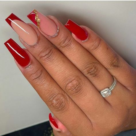 11 Super Hot Red Coffin Nails Designs To Try In 2022 - Wondafox Red Coffin Nails, Red Coffin, Purple Acrylic Nails, Plain Nails, Red Acrylic Nails, Nude Nail Polish, Nude Nail Designs, Plaid Nails, Sweater Nails