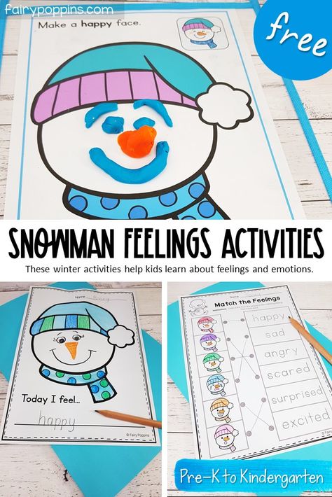 Snowman Feelings Activities for Winter - Fairy Poppins Winter Emotions Activities, Winter Sel Activities For Kids, December Social Emotional Activities, Snowman Activities Preschool, Identify Emotions, Snowman Activities, January Preschool, Emotional Activities, Snowman Theme