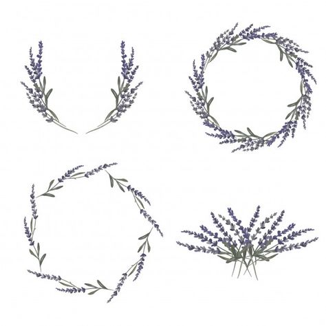 Set of lavender flower wreath watercolor... | Premium Vector #Freepik #vector #flower #frame #watercolor #floral Thistle Wreath Tattoo, Lavender Wreath Drawing, Lavender Knee Tattoo, Lavender Wreath Tattoo, Knee Frame Tattoo, Flower Wreath Tattoo, Thistle Wreath, Lavender Frame, Lavender Logo