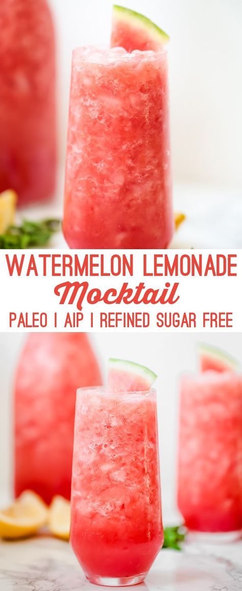 Watermelon Lemonade Mocktail (Paleo, AIP, Refined Sugar Free) Aip Drinks, Paleo Smoothie Recipes, Unbound Wellness, Paleo Drinks, Lemon Drink, Watermelon Lemonade, Aip Recipes, Mocktail Recipe, Paleo Dessert