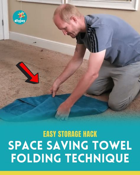 Space Saving Towel Folding Technique | Storage Hack | Storage Solutions | How to Fold Towels to Save Space | Rolling Bath Towels | Best Way to Fold Towels | via @diyjoycrafts Fold Towels Save Space, Towel Folding Ideas Bathroom, Folding Towels Save Space, Best Way To Fold Towels, Hotel Housekeeping Tips, How To Fold Bath Towels, Folding Bath Towels, How To Roll Bath Towels, Towel Folding Ideas