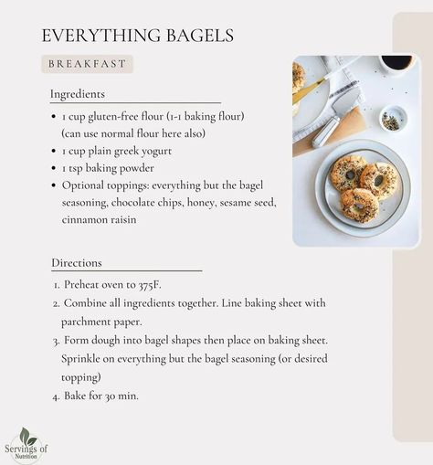 BREAKFAST RECIPE IDEAS // with recipe cards 🌞>> Eating breakfast can be HARD sometimes - maybe you’re not hungry in the morning, you’re running late for work, you have to feed other family members, etc. 🌱 One of the easiest ways to make sure you aren’t skipping breakfast is to either meal prep the night before, or have a breakfast plan. Make sure you are excited to eat your breakfast the night before!! For example, if you don’t enjoy cold foods in the morning, maybe overnight oats isn’t yo... Breakfast Recipe Ideas, Not Hungry, Cold Foods, Skipping Breakfast, Eating Breakfast, Cinnamon Raisin, Everything Bagel, Running Late, Gluten Free Flour