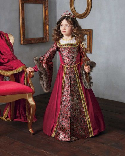 queen isabella girls costume - exclusively ours - As Queen Isabella, you sent Christopher Columbus to sail the ocean blue in 1492. #halloween #girlscostumes Isabella Costume, Queen Isabella, Costume For Girls, Knight Costume, Chasing Fireflies, Queen Costume, 카드 디자인, T Dress, Medieval Clothing