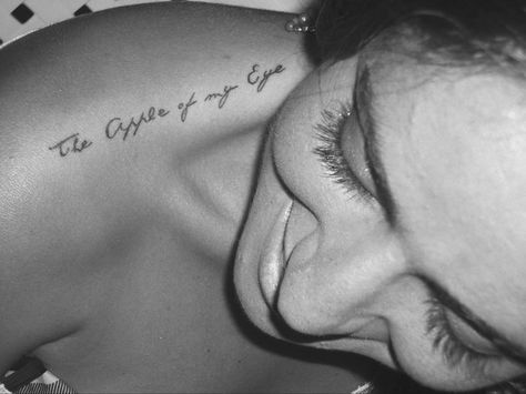 word tattoos for girls | 2011 December - Tattoologist | Rodeo Magazine The Apple Of My Eye, Eyes Tattoo, Apple Of My Eye, Eye Tattoo, Word Tattoos, Tattoo Placement, Piercing Tattoo, Get A Tattoo, Pretty Tattoos