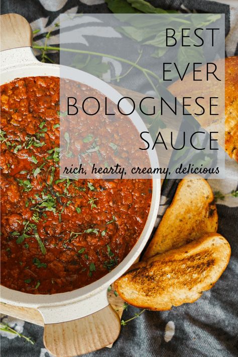 The best bolognese sauce recipe you will ever taste! This savory homemade bolognese sauce with bacon, pork and beef makes a delicious rich and hearty dinner. The complex layers of flavors in this Italian sauce are best served over spaghetti, linguini or your favorite pasta. #bolognese #pasta #sundaydinner #italianfood #slowcooker Italian Bolognese Sauce Authentic, Creamy Bolognese, Best Bolognese Sauce, Homemade Bolognese Sauce, Homemade Bolognese, Bolognese Pasta, Bolognese Sauce Recipe, Pasta Bolognese, Bolognese Recipe