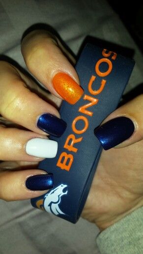 GO BRONCOS!!! More Bronco Nails Denver, Broncos Nails Denver, Denver Nails, Bronco Nails, Denver Broncos Nails, Broncos Nails, Dolphin Nails, Holiday Themed Nails, Everyday Aesthetic