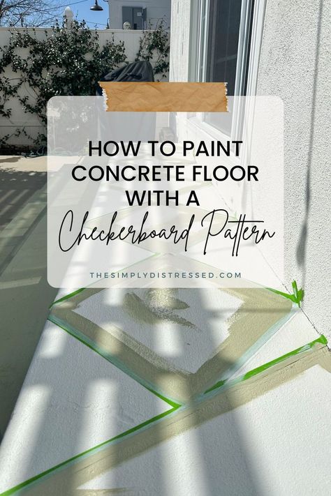 Here is an easy how to paint a checkerboard floor on concrete to make a big impact on a budget. See how easy it is to transform your space. Paint Concrete Floor, Diy Checkerboard, Painted Cement Floors, Checkerboard Floors, Stenciled Concrete Floor, How To Paint Concrete, Concrete Front Porch, Paint Concrete Patio, Stencil Concrete