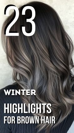 "Transform your brown locks this winter with these 23 fabulous highlight ideas! From golden honey to frosty silver, these highlights add depth and warmth for a chic, seasonal look. #WinterHairColors #BrownHairHighlights #HairInspiration" Brunette Gray Transition, Grey And Light Brown Hair, Silver Babylights On Brown Hair, Full Head Highlights Dark Brown Hair, Chrome Chocolate Hair, Brunette Hair White Highlights, Hiding Gray In Dark Brown Hair, Smokey Ash Grey Hair, Adding Silver Highlights To Brown Hair