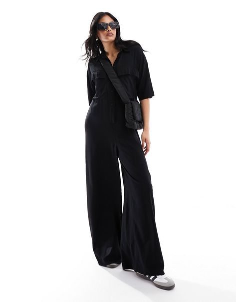 Jumpsuits & Rompers by ASOS DESIGN Go all-in-one Spread collar Button placket Chest pockets Wide leg Relaxed fit Slouchy Jumpsuit, Oversized Jumpsuit, Modest Fashion Winter, Christmas Jumper Dress, Jumpsuit Party, Plus Size Jeans, Plus Size Pregnancy, Jumper Dress, Corset Dress