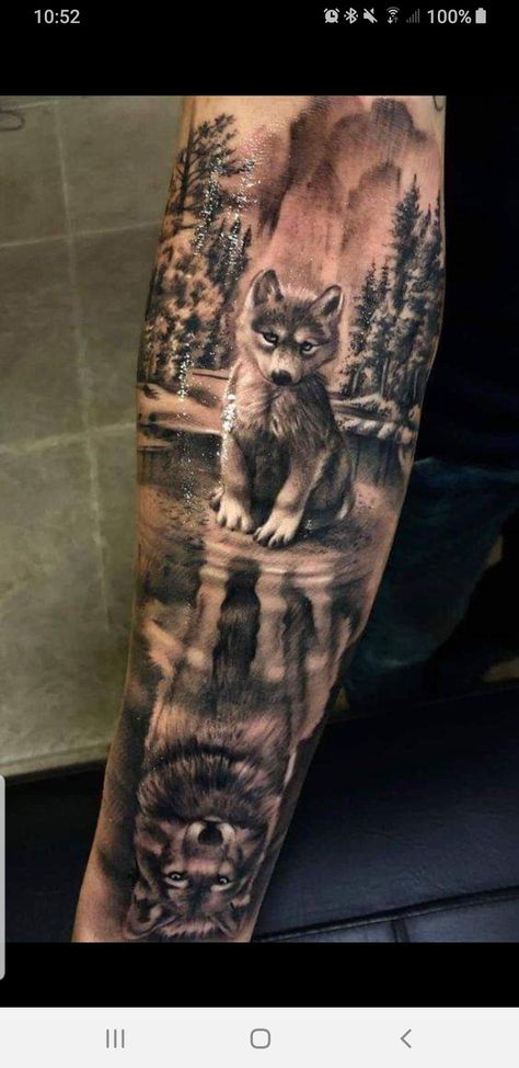 Lion King Decorations, Mountain Sleeve Tattoo, Lion Paintings, Lions Tattoo, Family Sleeve Tattoo, Reflection Tattoo, Lion Nursery Art, Owl Tattoo Sleeve, Inside Of Arm Tattoo