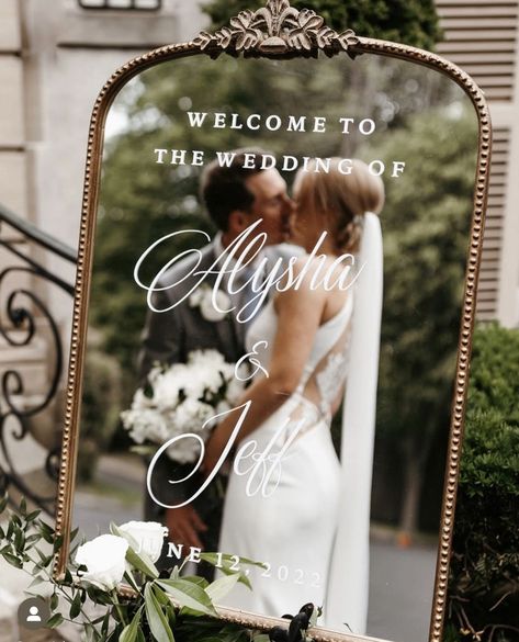 Wedding Welcome Sign Ideas, Welcome Sign Ideas, Mirror Wedding Signs, Wood Signage, Wedding Shot List, Wedding Mirror, Custom Signage, Future Wedding Plans, Something Borrowed