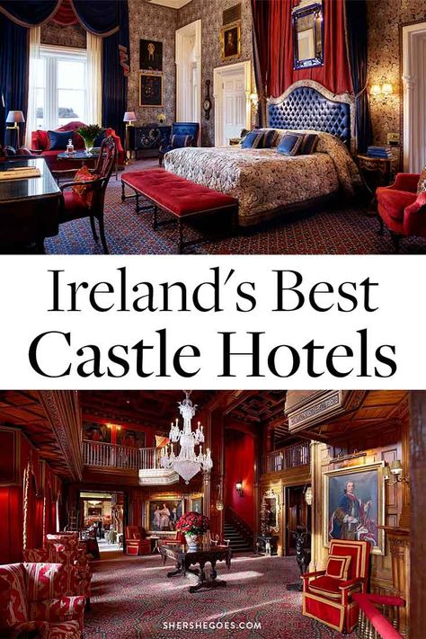 the most beautiful castles in ireland are luxury hotels. here's why you should book a stay immediatel, and the best irish castle hotels around the entire republic of ireland and northern ireland! #ireland #castles #europe #shershegoes | ireland castle hotels | ireland luxury hotels | irish castles | best irish castles | unique hotels in ireland | best things to do in ireland Castles Ireland, Ireland Castles, Castle Hotels In Ireland, Ireland Castle, Ireland Road Trip Itinerary, Things To Do In Ireland, Northern Ireland Travel, Ireland Hotels, Ireland History