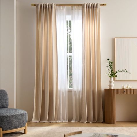 Worn Velvet Curtain Mid Century Daybeds, Mid Century Curtains, Wellness Room, Ivory Curtains, Mid Century Modern Curtains, Layered Curtains, Linen Curtain, Modern Windows, Modern Curtains