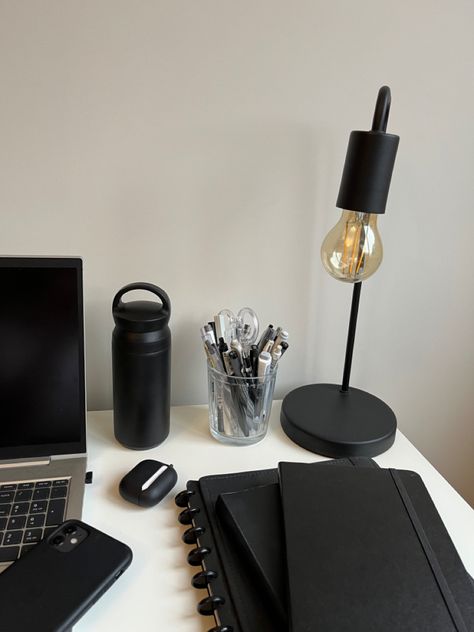 Minimalist Room, Study Motivation Inspiration, Black Desk, Room Setup, Study Inspiration, Desk Setup, Room Aesthetic, White Aesthetic, Study Motivation