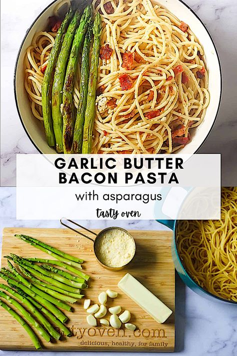 Crunchy Asparagus, Bacon And Asparagus, Butter Sauce For Pasta, Bacon Pasta Recipes, Pasta With Bacon, Garlic Butter Pasta, Pancetta Pasta, Bacon Sauce, Garlic Parmesan Sauce